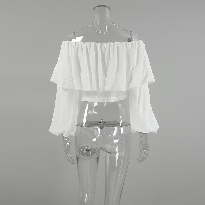 1116 Sommer Neu One-Neck Blasenärmel Mode Lässig Sexy Hemd Weiß Europäisch und Amerikanisch Schulterfrei Pendler Damenbekleidung