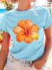 Vibrant Orange Hibiscus Flower Unisexs Crew Neck Short Sleeve T Shirt Tropical Summer Beach Graphic Tees For Ladies Daily Wear
