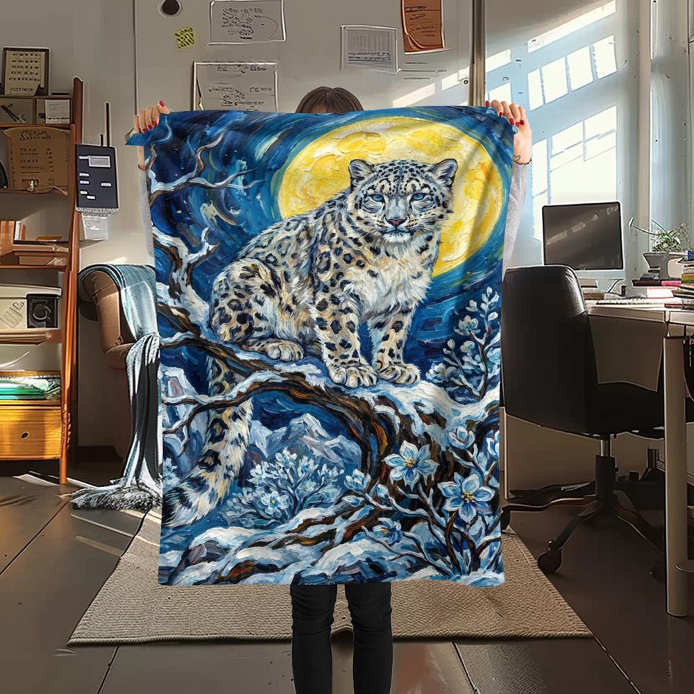 Snow Leopard Animal Print Flannel Blanket, High quality Comfortable for All Seasons, Home Decor, Warmth and Comfort, Perfect for Christmas Gifts114