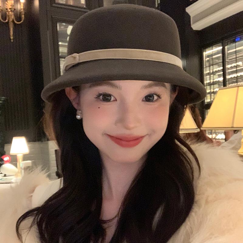 Chapeau Cadeau Nœud Papillon avec Nouveau Visage Petit Chapeau de Pêcheur Mode OL Élégant et Polyvalent