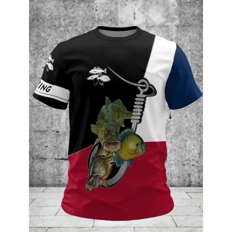 Summer Men's Fishing Leisure T-Shirts Short Sleeve 3d Fish Print Street T-Shirts Hip Hop Man Tees Loose Casual O-Neck Shirt