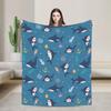 Cute Sharks Flannel Blanket  Soft Durable Throw Blanket for Outdoor Picnic Fashion Bedspread Sofa Bed Cover