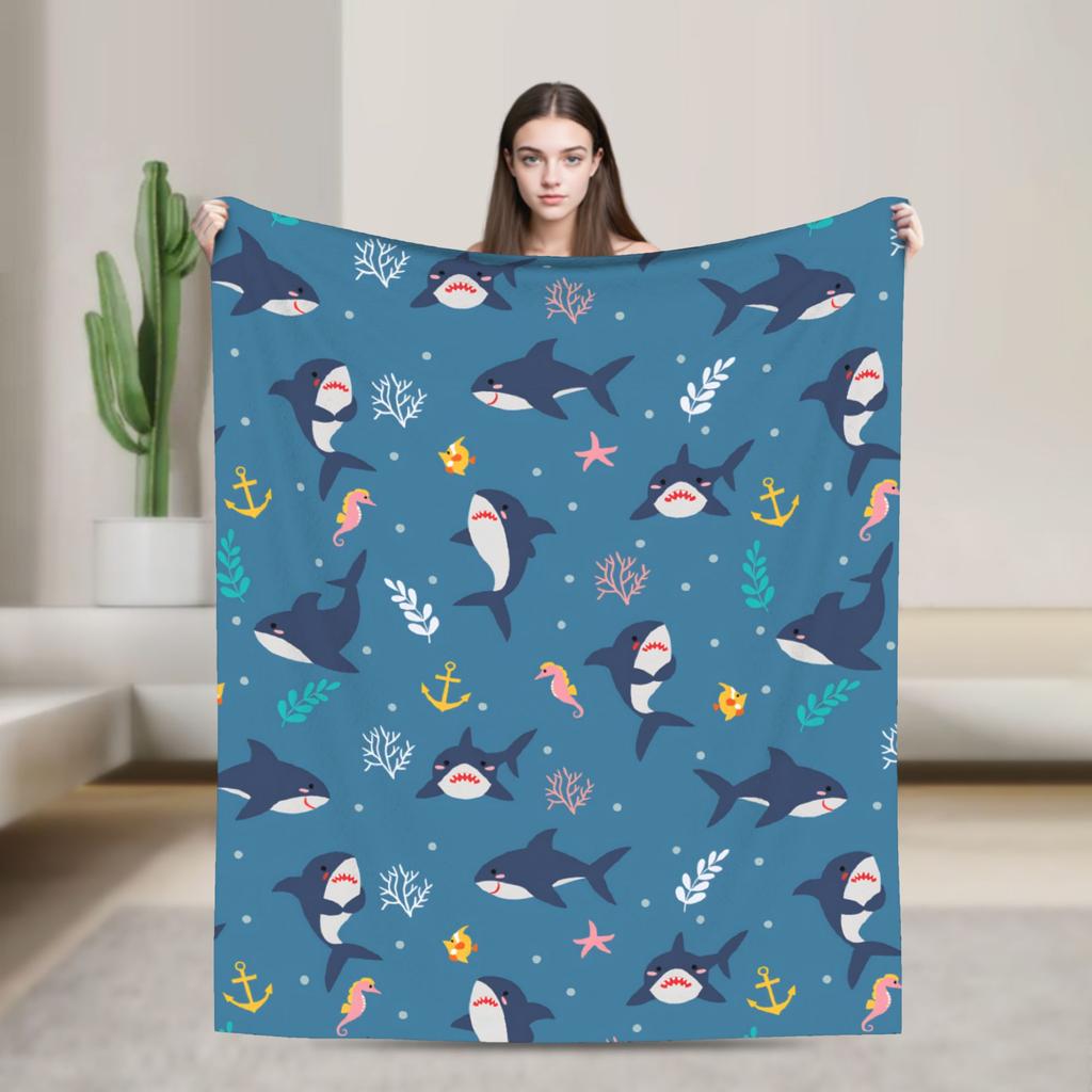 Cute Sharks Blanket Quality Warm  Bedding Throws Winter Travel Office Living Room Novelty Bedspread