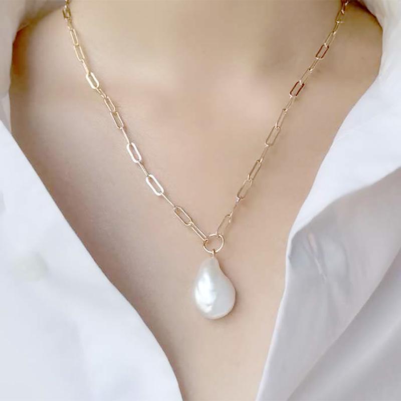 925 Sterling Silver Necklace with Baroque Irregular Freshwater Pearl Pendant - Versatile Temperament Clavicle Chain Jewelry