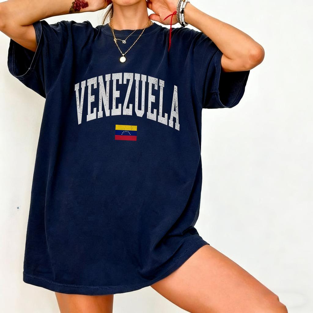 Zniszczona Wenezuela Koszulka Unisex Styl Vintage Varsity Grafika z Flagą Wenezueli T-shirt z Nadrukiem Prezenty z Ameryki Łacińskiej Top
