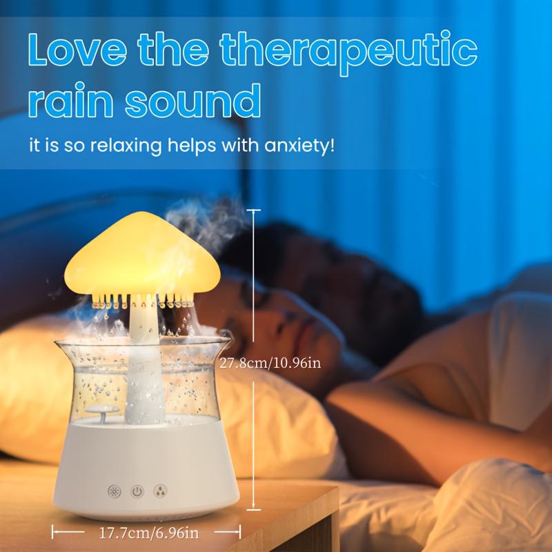 7-Color Rain Cloud Humidifier with Aromatherapy Function Essential Oil Compatible Rechargeable Auto Shut-Off Remote Control