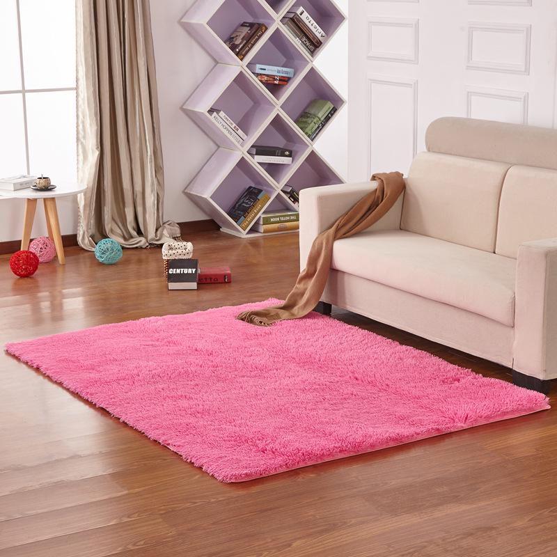 Simple Solid Color Silk Plush Tie-dye Long-haired Tea Mat Living Room Bedroom Balcony Household Carpet Floor Mat
