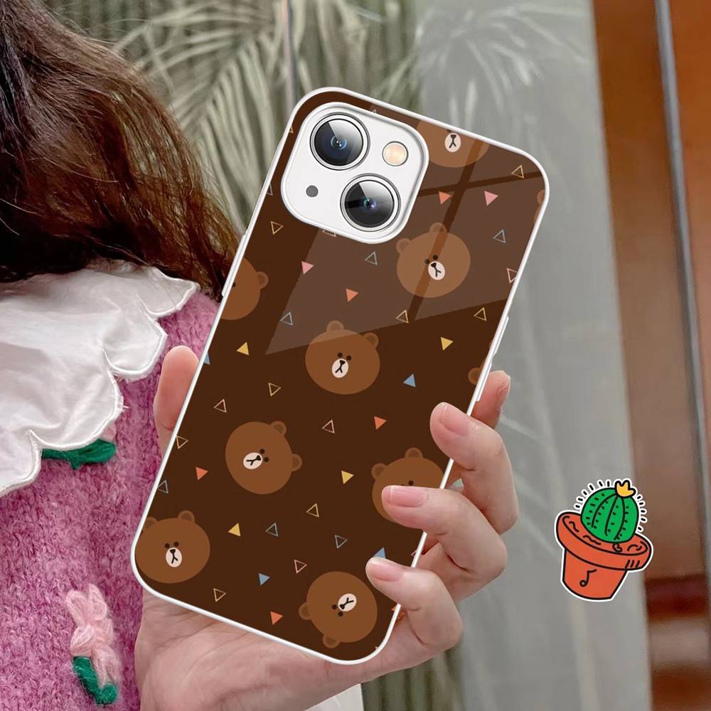 B-BrownS Bear C-ConyS Phone Case Tempered Glass For iphone 14 13 12 11 Pro Mini XS MAX 14Plus X XS XR Fundas