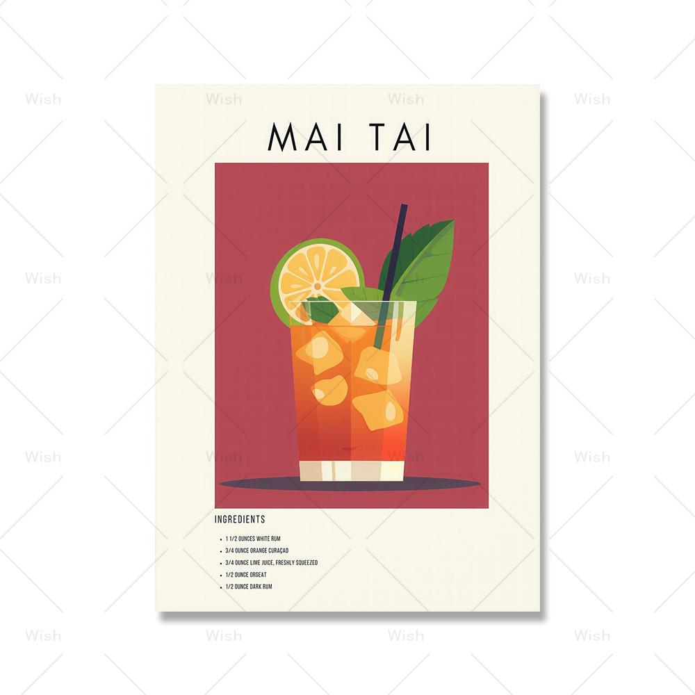 Cocktail Mai Tai Caipirinha Cin & Tonic Bar Vintage Wall Art Canvas Painting Nordic Posters And Prints Picture For Kitchen Decor