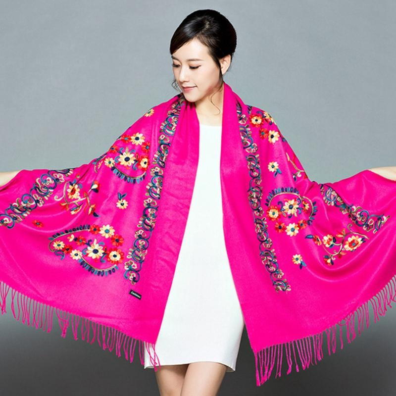 New Arrival Shawl Autumn Winter Scarf Embroider Flower Scarf Shawl Fringed Scarves Women Scarf Designer Bufanda Mujer
