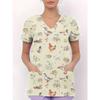 Womens V-Neck Short Sleeve Nursing Scrub Top With 3D Cartoon Print Comfortable Workwear Casual Medical Uniform