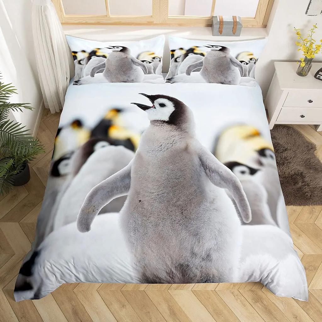 Comforter Penguin Comforter Kawaii Animal Print Black White Little Penguin Blue Iceberg Antarctica Winter Bedding Set