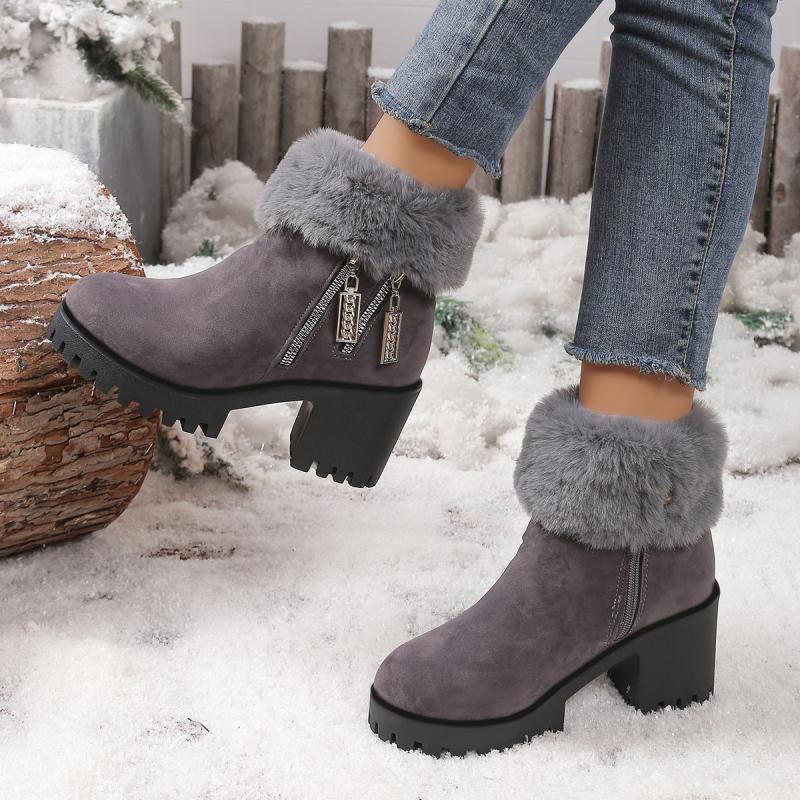 Fluffy Fur High Heel Ankle Boots with Platform Women 2025 Winter Thick Bottom Furry Snow Boots Warm Short Plush Woman's Shoes