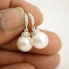 Simple Stylish Simulated Pearl Earrings with Cubic Zirconia Fashionable Women Silver Color Luxury Trendy Jewelry