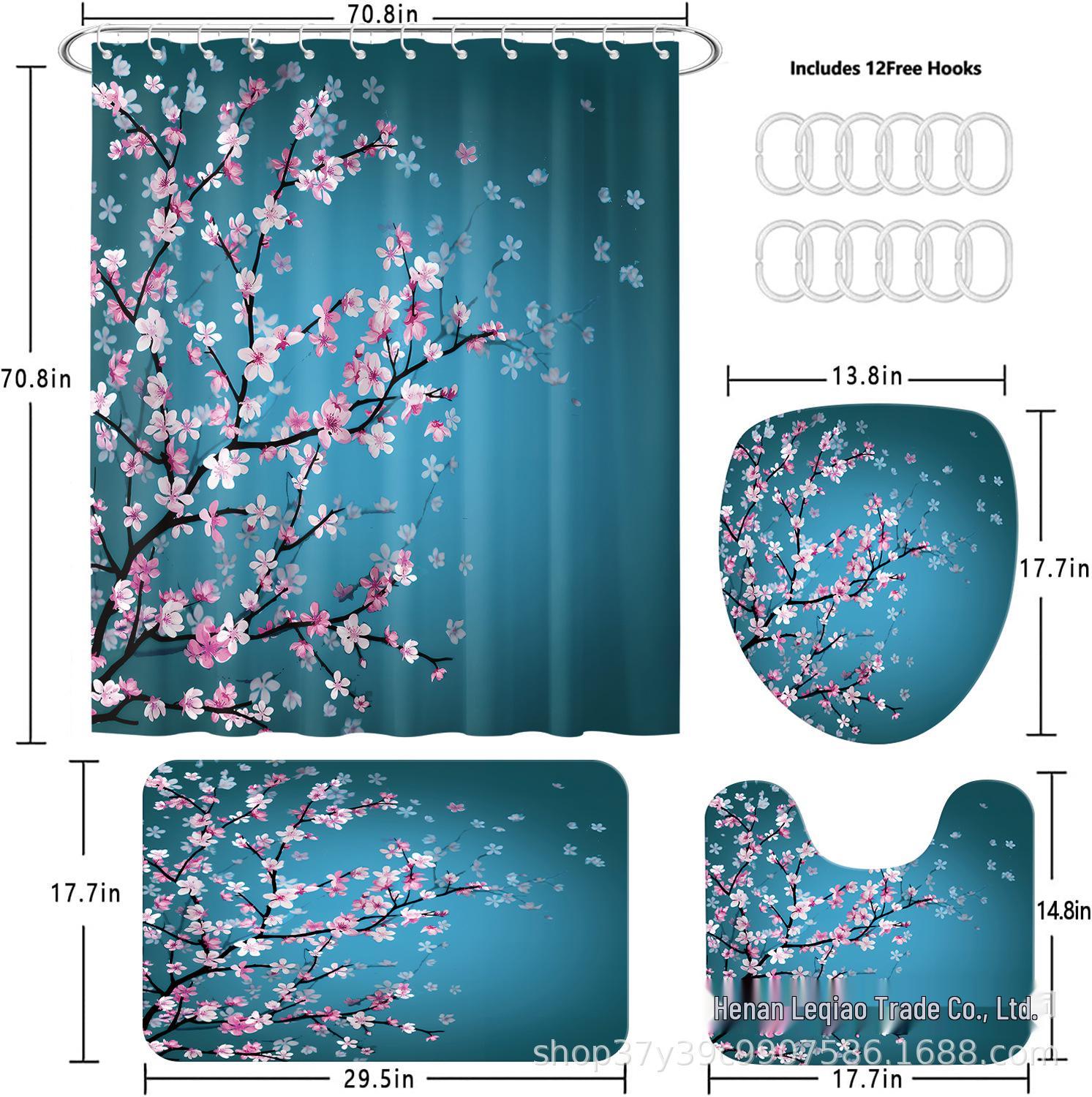 

Peach Blossom Shower Curtain Set - Modern Aesthetic, Waterproof & Mildew-Proof, Multiple Sizes Available 12 Hooks