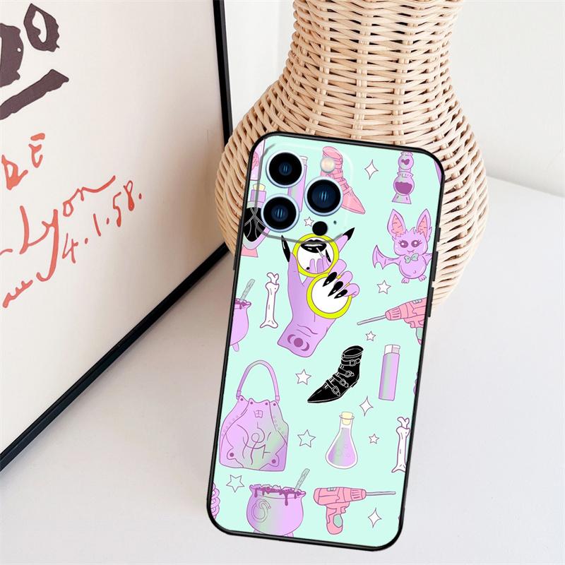 Girly Pastel Witch Goth Pattern Phone Case For iPhone 16 Pro Max 15 14 13 11 12 17 Pro Max mini 15 16 Plus 16e 17 Air Cover