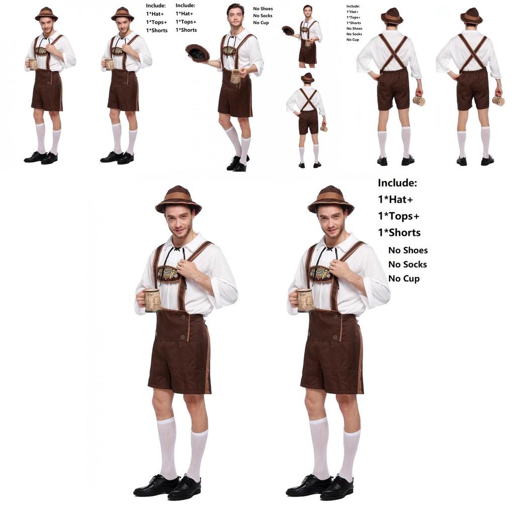Classic Men Oktoberfest Clothing Cosplay Attire With Comfortable Suspenders And Hat