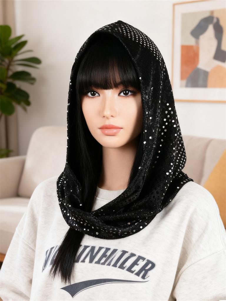 Women's Sequin Hooded Headscarf Head Wraps Fashion Skullies for Party Daily Wear