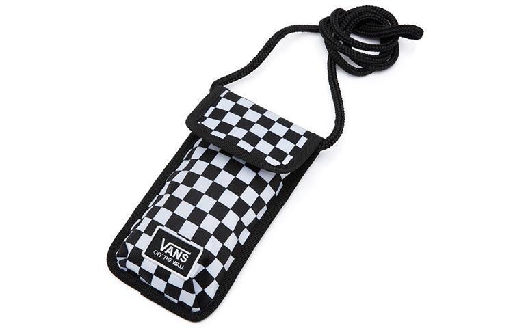 Vans Polyester Cell Phone Pouch, Shoulder Bag, Crossbody Bag Unisex Black White Checkerboard VN0A4S71705