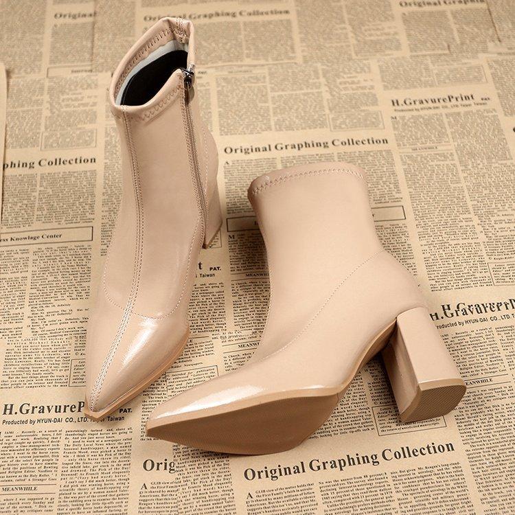 Women's Pointed Thick Heel Short Boots Women's Autumn High Heels Ankle Boots Women's Fashion Retro Temperament Boots Botas Mujer
