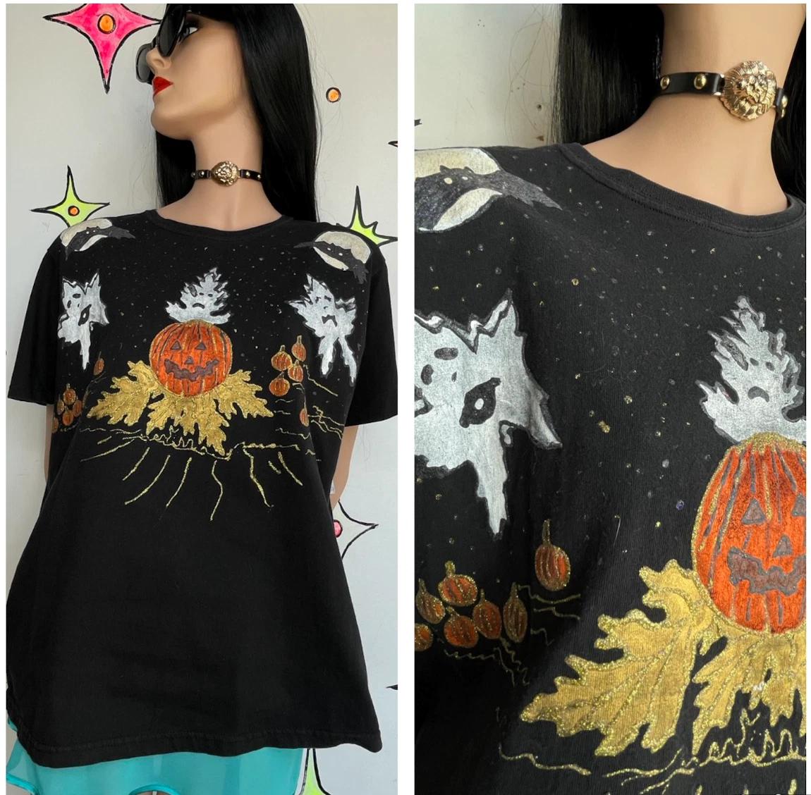 

Vintage 80s Halloween Puffy Paint Tee DIY Wearable Art Graphic T Shirt L 4XL
