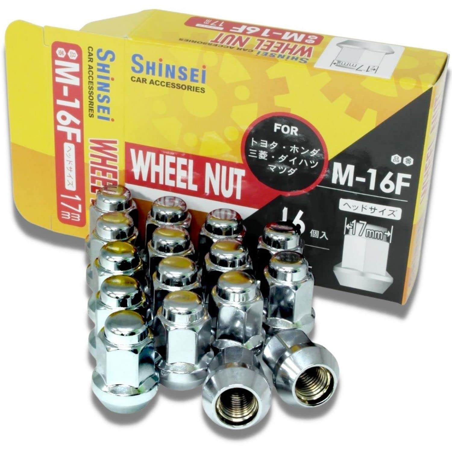 

Shinsei Wheel Nut M12 x P1.5 Tapered Seat 60° 16 Pieces Carbon Steel for Mechanical Structure Hexagonal M-16F Hexagonal width 17mm x