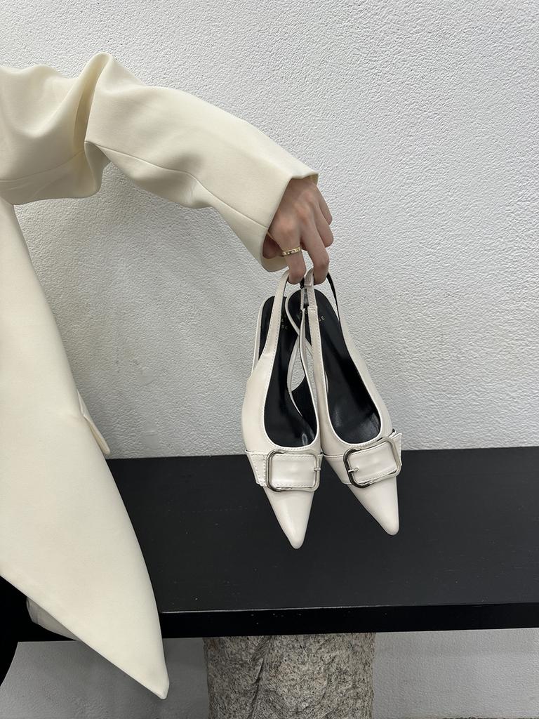 Fashion Fashion Women Sandals Pointed Toe Summer Dress Shoes Thin Mid Heels Black Beige Blue Silver Belt Buckle Party Sandals Summer 39