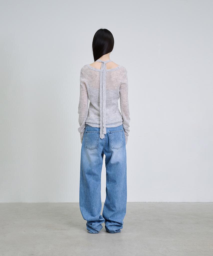 Deoaeteus Mohair Wool Sheer Layered Knit Set_Melange Gray