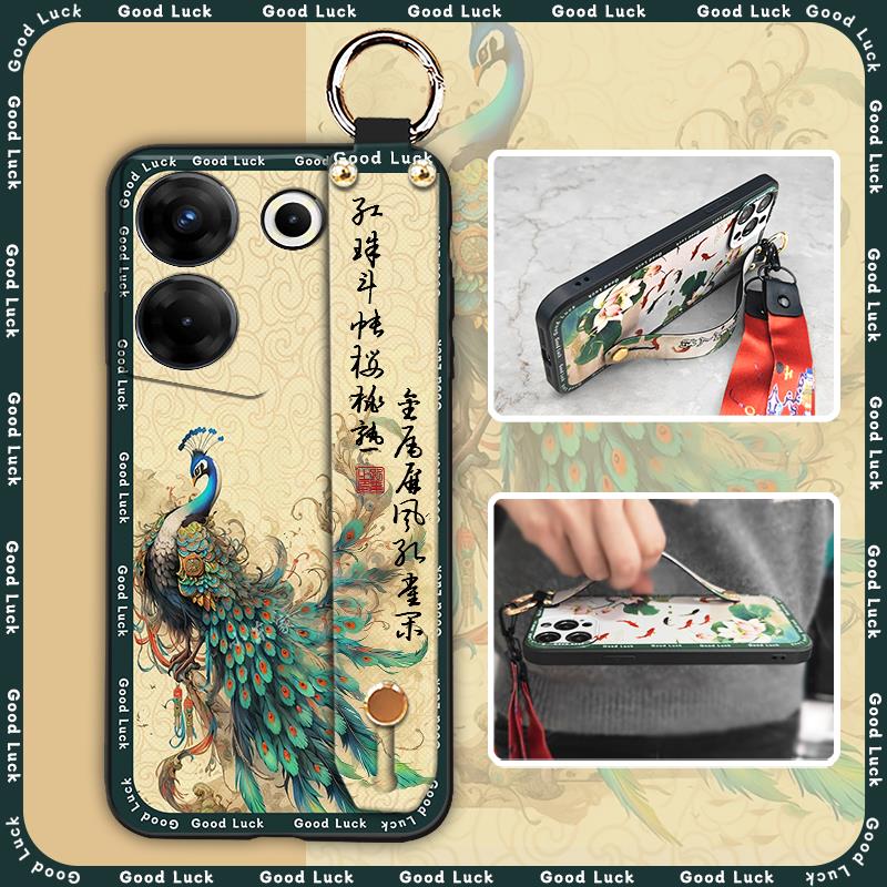 For Mom Chinese Style Phone Case For Tecno Camon20 Pro 5G/CK8n Fashion Wrist Strap Soft Case Phone Holder Dirt-resistant