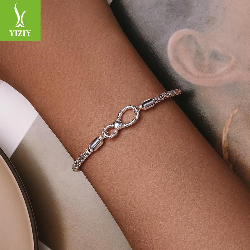 925 Sterling Silver Infinite Symbol Basic Bracelet, Creative Design Versatile Button Head Can Be Worn Alone Bracelet