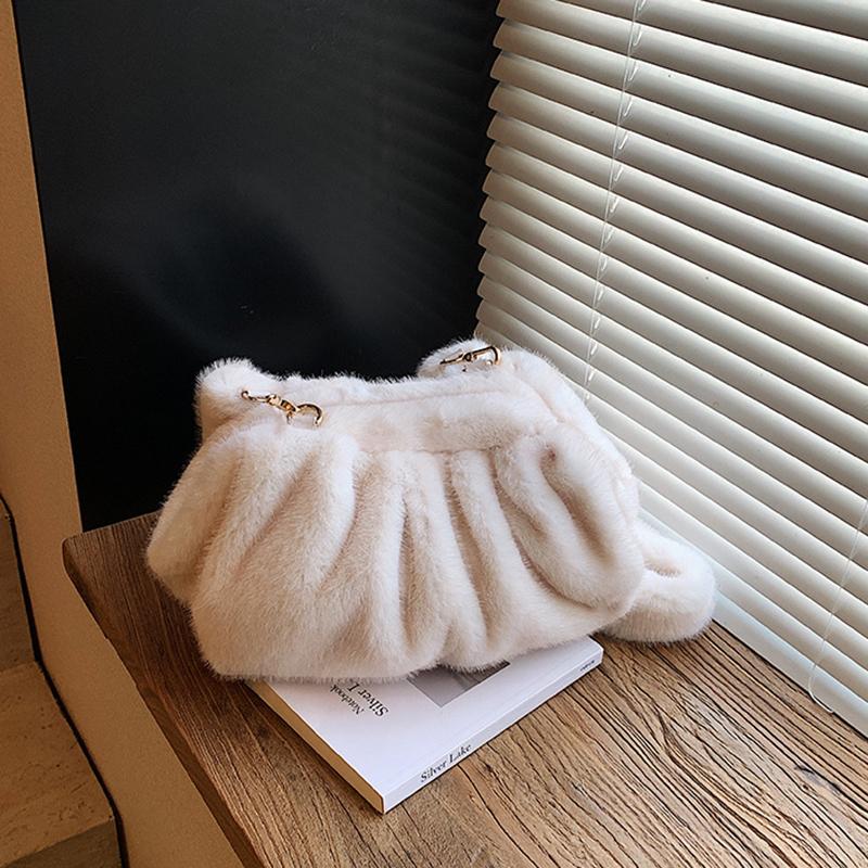 Yogodlns Geantă Nori Încrețiți la Modă Geantă Mică de Umăr din Blană Sintetică Moale pentru Femei Tendință de Iarnă Genți de Mână Geantă Crossbody