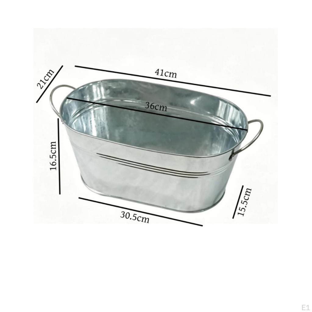 Galvanized Ice Bucket RustResistant Metal Beverage Chiller Easy to Carry Oval Drink Tub for