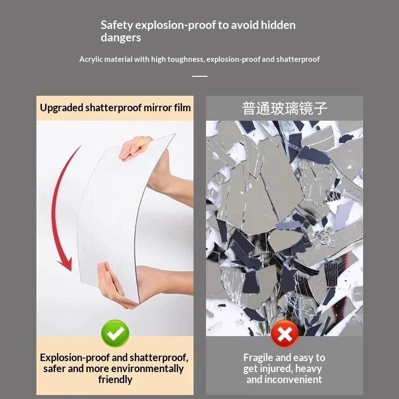 4Pcs Self-Adhesive Acrylic Mirror Bathroom Shower Makeup Anti Fog Mirror Home Diy Decoration Tile Shaving Mirror Sticker