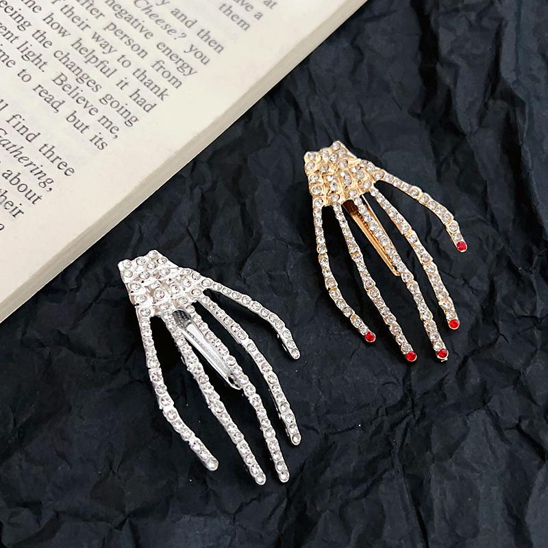 Rhinestone Skeleton Hand Hair Clip: Glittery Halloween Headpiece