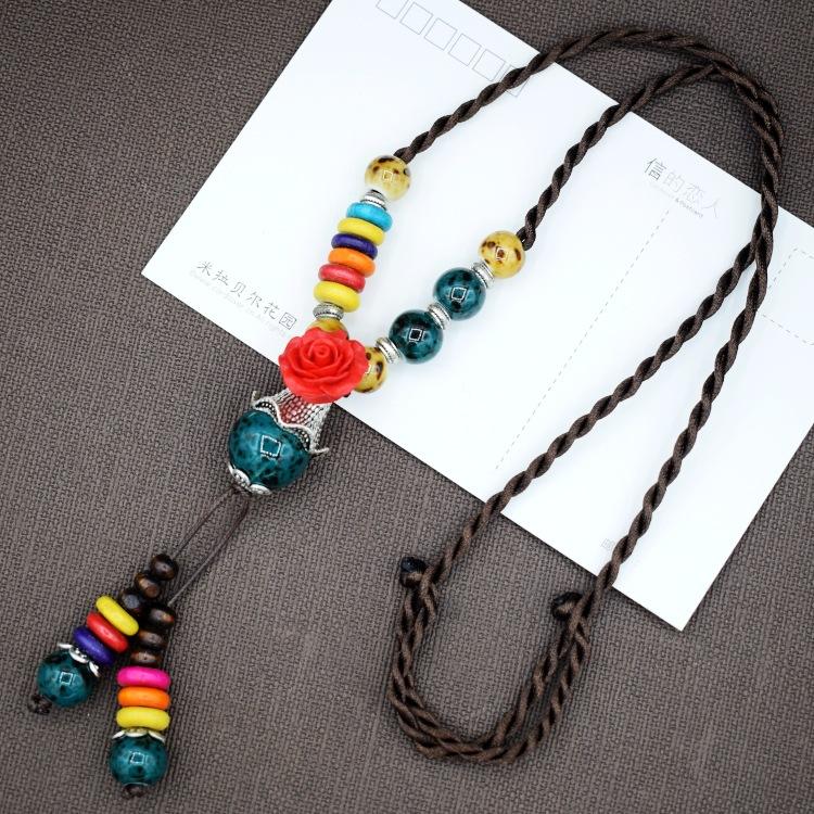 Collana in ceramica intrecciata in stile nazionale retrò, collana da donna, accessori per abbigliamento