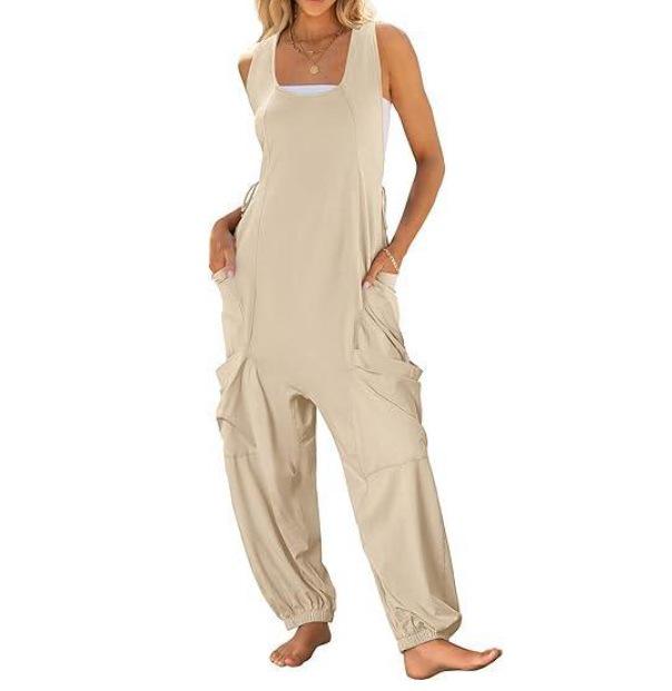 

Women s Strappy Loose-Fit Double Pocket Harem Jumpsuit Medium хаки
