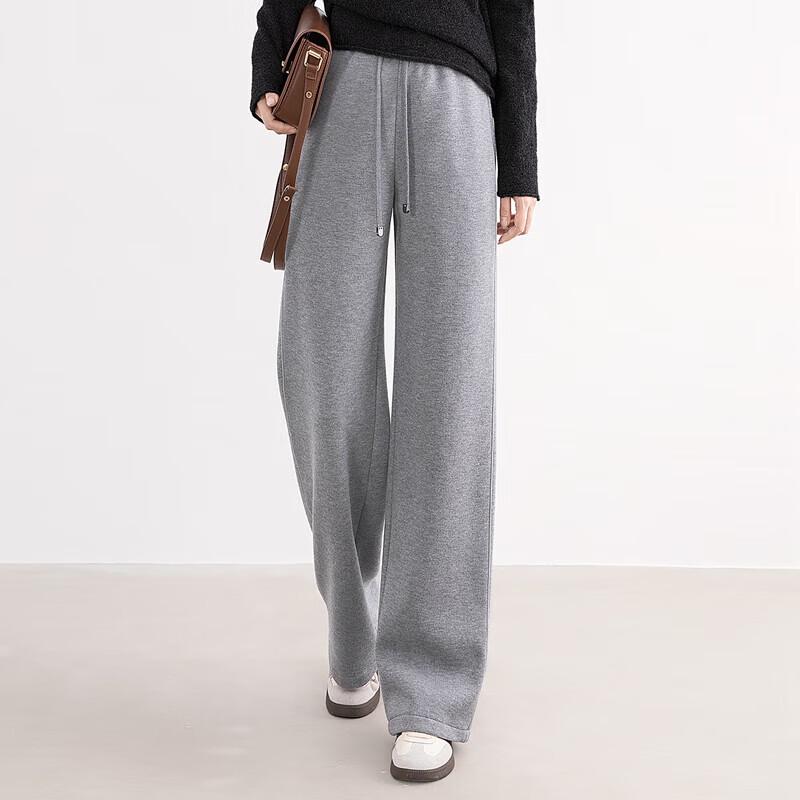 Women's Wool-Blend Fleece-Lined Wide-Leg Casual Pants