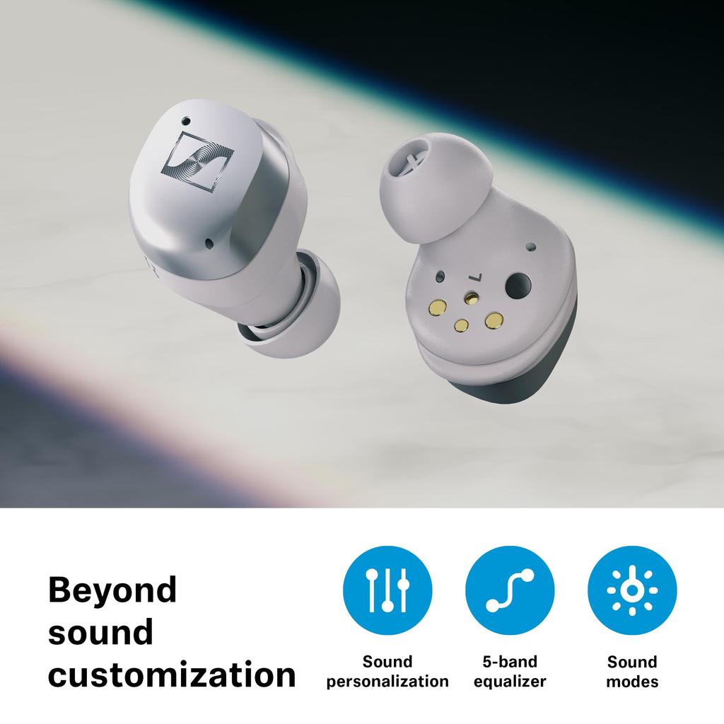 Sennheiser MOMENTUM True Wireless 4 Earphones Bluetooth 5.4 Noise Cancelling 30-Hour Battery Adaptive ANC LE Audio White Silver