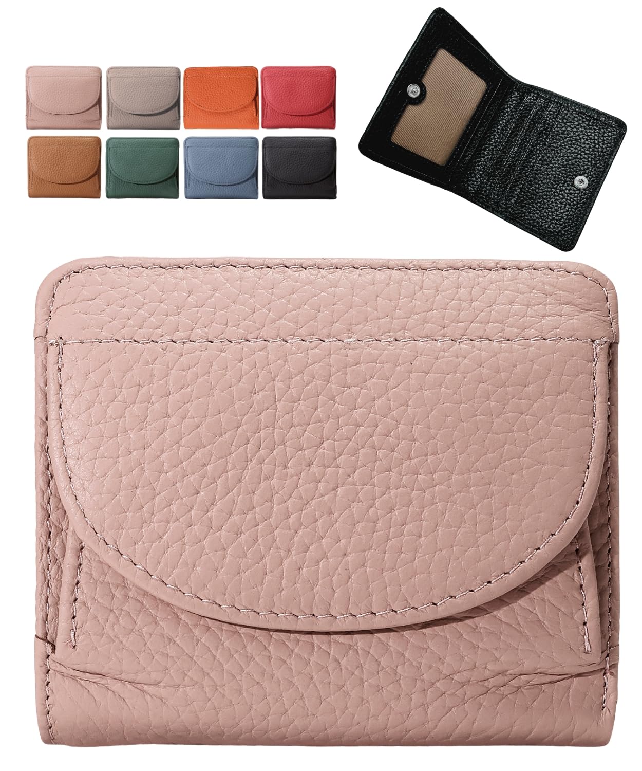 Зеленый кошелек Pachira женский, мини, бифолд, натуральная кожа, компактный, коробочка, с отделением для монет, маленький мини-кошелек, минималистичный (розовый)