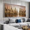 Texture Abstract Panoramic City Skyline Painting Canvas Painting Wall Art Painting Black Gold Artwork Living Decor