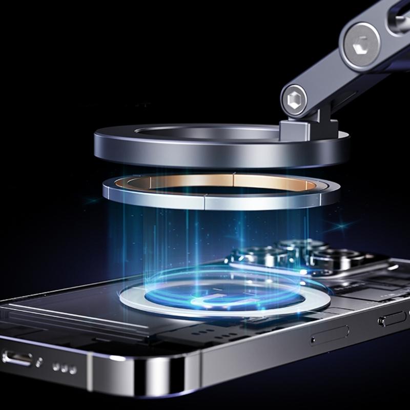 Compact Travel Foldable Magnetic Phone Mount Support Stand With Secure Carabiner Clip And 720° Adjustable Viewing Angle