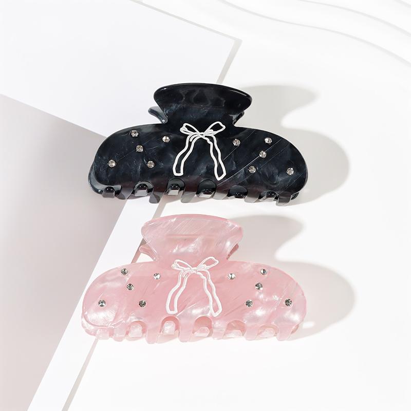 2026 Französischer Prinzessinnenstil Schleifen-Haarklammern für Damen Rosa Schwarz Strass-Haifisch-Clip Süßer Luxus Schmuck Haarschmuck