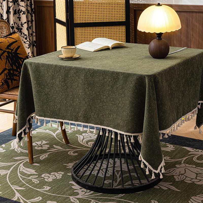 

Элегантная прямоугольная скатерть для столовой Роскошная круглая скатерть Настольный коврик Идеально для гостиной Кофейного столика Декоративная скатерть 90 x 90cm зелёный