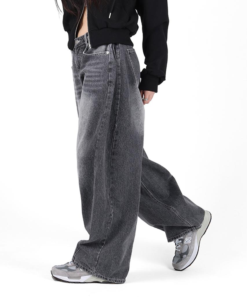 FOR THE FIT Cut Side Pintuck Vintage Washed Wide Denim Pants_Vintage Gray