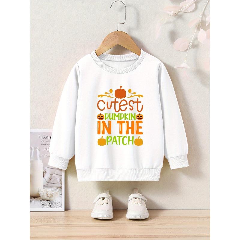 Kids Crewneck Sweatshirt, Letter Graphic Print, Casual Tops for Spring & Autumn 110 белый