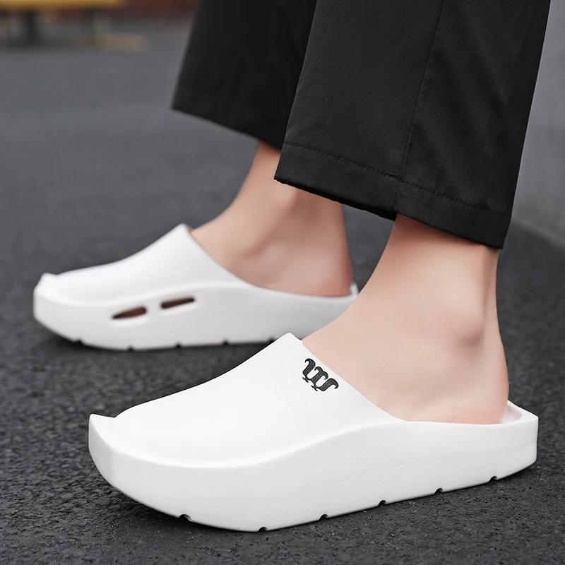 Summer Men's Thick Platform Slides Bathroom Non-Slip Sandals Casual Flip Flops Designer Shoes for Men   summer men sandals
