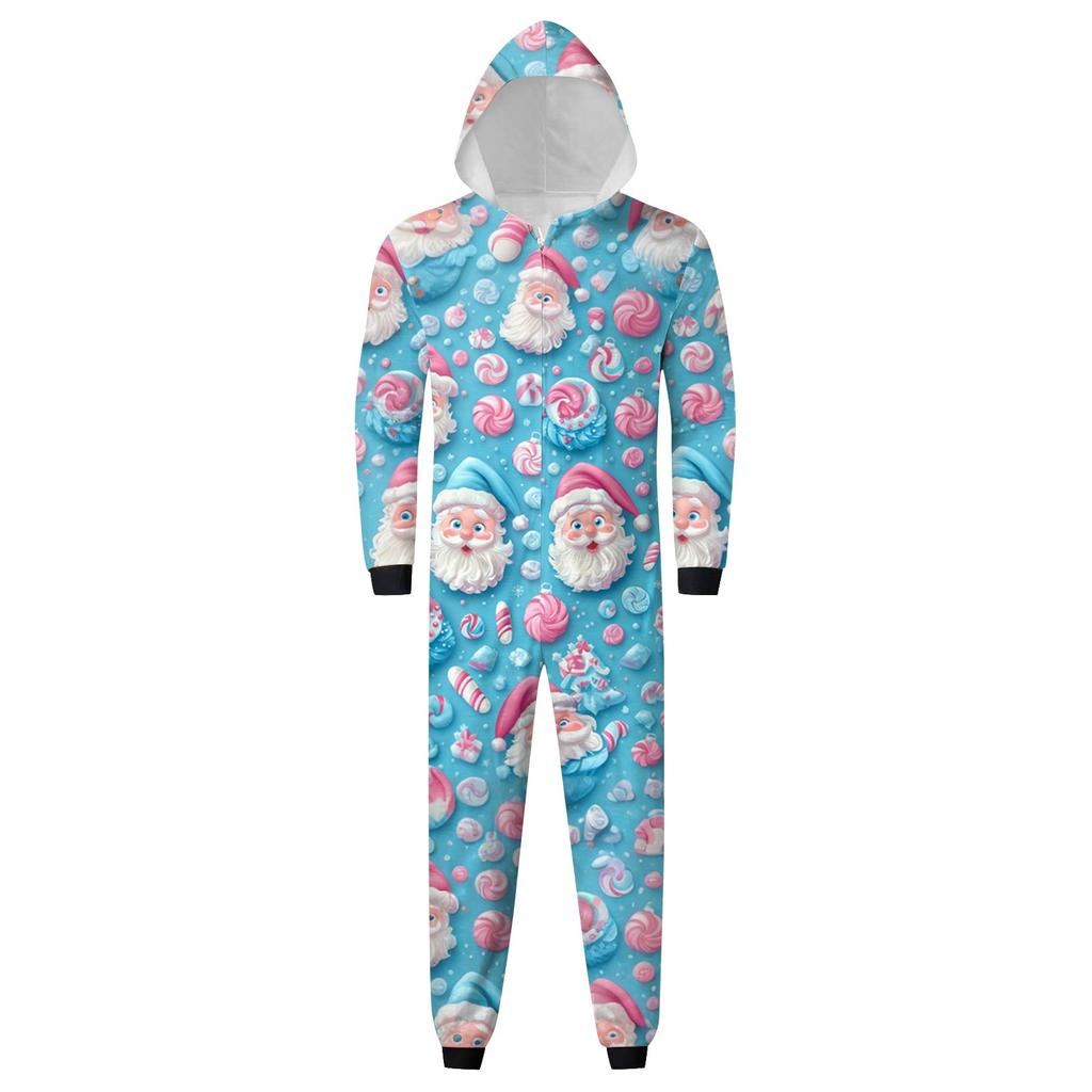 Christmas Print Parent-Child Outfit Hooded Zipper One-Piece Fashionable Home Suit Set