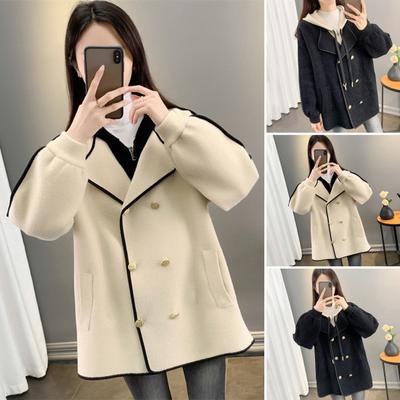 Veste Femme Fausse Deux Pièces Cordon de Serrage Croisée Manches Longues Cardigan Veste Couleur Contrastée
