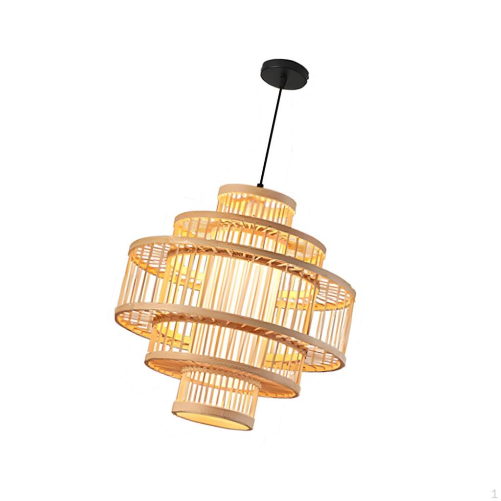 Bamboo Woven Pendant Lamp Light Rustic Weave Ceiling with Adjustable Cord for