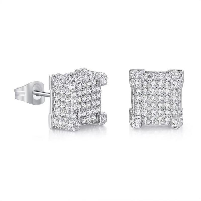 Round Full Zircon Stud Earrings Punk Hip Hop Fashion Jewelry For Men And Women